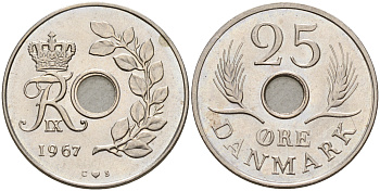 Дания 25 эре 1967 C,S, Фредерик IX (1947-1972) KM 855.1 медно-никель    4143-325