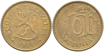 Финляндия 10 пенни 1972 S KM 46 алюминиевая бронза 219-1152