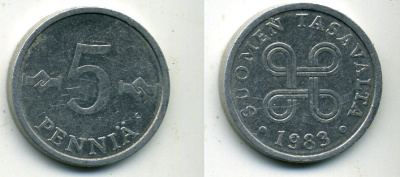 ФИНЛЯНДИЯ 5 ПЕННИ 1983 KM 45a алюминий 61-1225