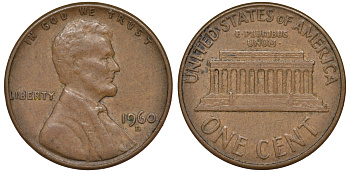 США 1 цент 1960 D, Линкольн, LARGE DATE KM 201 медь цинк 45-427