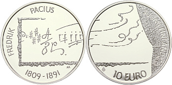 Финляндия 10 евро 2009 Фредрик Пациус, композитор KM 148 серебро  PROOF 1066-8-33