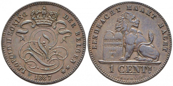 БЕЛЬГИЯ 1 САНТИМ 1887 BELGEN KM 34.1 медь 116-721