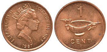Соломоновы острова 1 цент 1987 Елизавета II (1953-) KM 24 сталь плакированная бронзой aUNC 4602-939