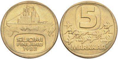 ФИНЛЯНДИЯ 5 МАРОК 1983 N ЛЕДОКОЛ KM 57 алюминиевая бронза 4556-857
