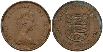 Джерси 1 новый пенни 1971 Елизавета II (1952-2022), герб KM 30 бронза 4156-955