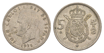 Испания 5 песет 1975 (80) M, Хуан Карлос I (1975-2014) KM 807 медно-никель 4619-1236