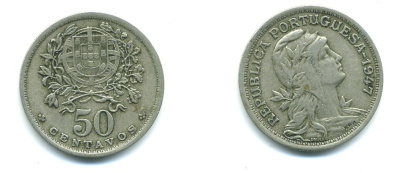 Португалия 50 сентаво 1947 KM 577 медно-никель 4383-235