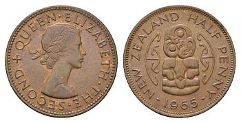 Новая Зеландия 1/2 пенни 1965 Елизавета II (1952-2022) KM 23.2 бронза UNC 87-411
