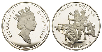 Канада 1 доллар 1990 300 лет путешествию Генри Келси KM 170 серебро PROOF 11-095-43