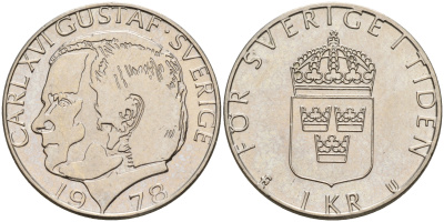 Швеция 1 крона 1978 U Карл XVI Густав (1973- ) KM 852 медь плакированная медно-никелем 4161-643