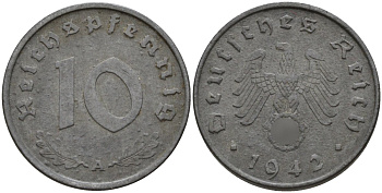 Германия 10 рейхспфеннигов 1942 A KM 101, J.371 цинк 4151-165