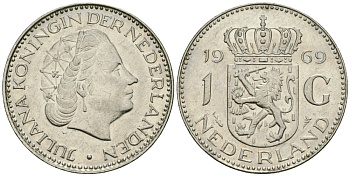 Нидерланды 1 гульден 1969 Юлиана (1948-1980) KM 184a никель 4579-526