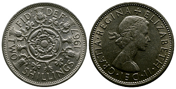 Великобритания 2 шиллинга (флорин) 1967 Елизавета II (1952-2022) KM 906, Spink 4146 медно-никель 4382-811