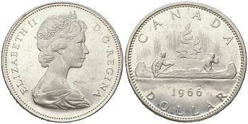 Канада 1 доллар 1966 KM 64.1 серебро UNC 1066-9-32