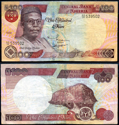 Нигерия 100 найра 1999 Обафеми Аволово, гора Зума Ро Pick 28 b бумага 8592-46-1-1