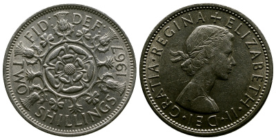 Великобритания 2 шиллинга (флорин) 1967 Елизавета II (1952-2022) KM 906, Spink 4146 медно-никель 4382-811