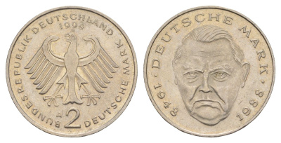 ФРГ 2 марки 1994 A, Людвиг Эрхард, 40 лет Федеративной Республике (1948-1988) KM 170 медно-никель 4628-1121