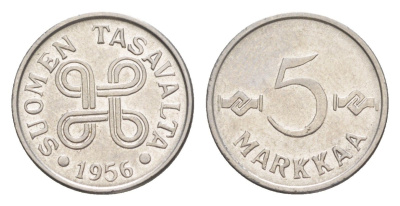 Финляндия 5 марок 1956 KM 37a железо плакированное никелем 4647-444