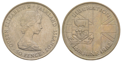 Фолклендские острова (Фолкленды) 50 пенсов 1982 Освобождение - 14 июня 1982 KM 18 медно-никель BU 4537-1022