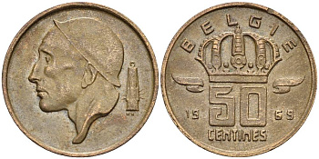 Бельгия 50 сантимов 1969 Belgie, Бодуэн I (1951-1993) KM 149.1 бронза 4528-955