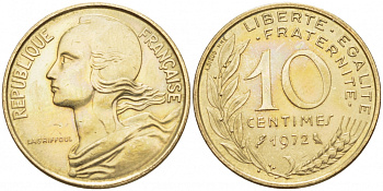 ФРАНЦИЯ 10 САНТИМОВ 1972 ТИП MARIANNE KM 929 медь алюминий никель 112-562