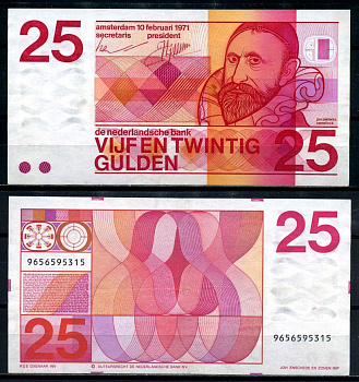 Нидерланды 25 гульденов 1971 10 февраля 1971, Jan Pieterszoon Swoelinck, десятизначный номер Pick 92а бумага 00-00