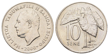 Самоа 10 сене 2000 Малиетоа Танумафили II (1962-2010) KM 15 медно-никель UNC 4624-144