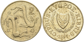 Кипр 2 цента 1994 KM 54.3 никель латунь 4174-1263