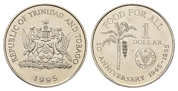 Тринидад и Тобаго 1 доллар 1995 50 лет продовольственной программе - ФАО KM 61 медно-никель UNC 4671-852