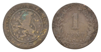 Нидерланды 1 цент 1877 Виллем III (1849-1890) KM 107 бронза 57-1269