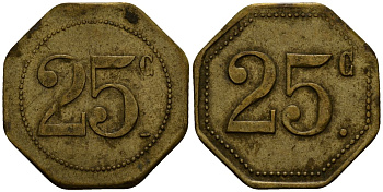 Франция 25 сантимов ND ресторанный жетон латунь 4166-425