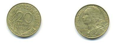 ФРАНЦИЯ 20 САНТИМОВ 1992 KM 930 медь алюминий никель 54-2133