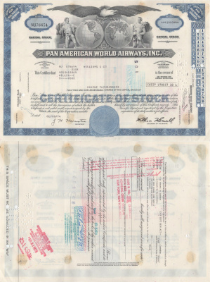 США, Pan American World Airwaysсертификат на 100 акций1974бумага5554-29-2