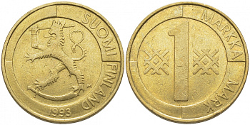 ФИНЛЯНДИЯ 1 МАРКА 1993 M KM 76 алюминиевая бронза 4448-336