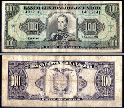 Эквадор 100 сукре 1988 Pick 123Aa 1988(2) бумага 3295-19-1-1