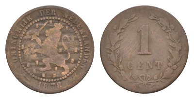 Нидерланды 1 цент 1878 Виллем III (1849-1890) KM 107 бронза 53-126