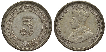 Стрейтс-Сетлментс 5 центов 1926 Георг V (1910-1936) КМ 36 серебро 53-539
