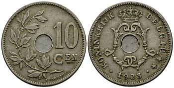 Бельгия 10 сантимов 1903 Belgie KM 49 медно-никель 4172-1117