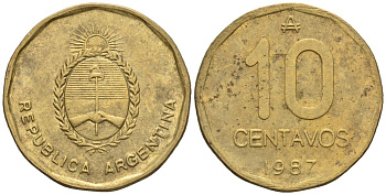 Аргентина 10 сентаво 1987 герб KM 98, Schon 98 латунь    60-1033