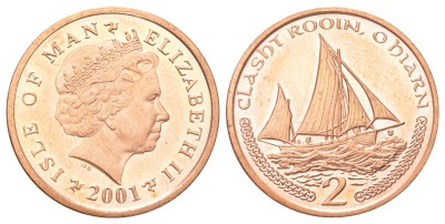 Остров Мэн 2 пенса 2001 KM 1037 сталь плакированная медью UNC 4624-342