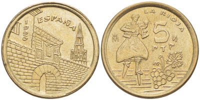 Испания 5 песет 1996 Хуан Карлос I (1975-2014), Риоха (La Rioja) KM 960 алюминиевая бронза 4181-1122