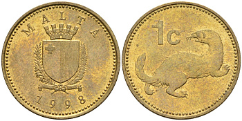 Мальта 1 цент 1998 ласка, горностай KM 93 никель латунь 4585-1242