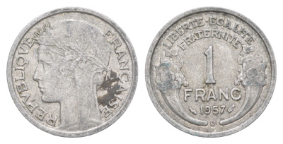 Франция 1 франк 1957 KM 885a алюминий 4641-1026