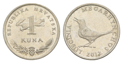 Хорватия 1 куна 2012 западный соловей, четный год KM 20.2 медь цинк никель aUNC 4573-253