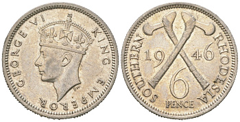Южная Родезия 6 пенсов 1946 Георг VI (1936-1952) KM 17a серебро aUNC 272-125