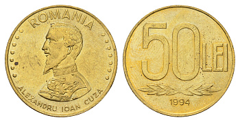 Румыния 50 лей (леев) 1994 KM 110 сталь плакированная латунью aUNC 3459-741