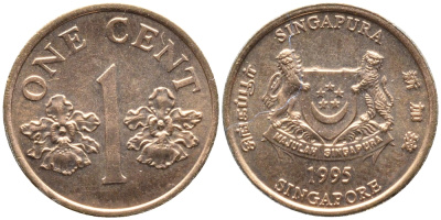 Сингапур 1 цент 1995 KM 98 цинк плакированный медью UNC 4392-119