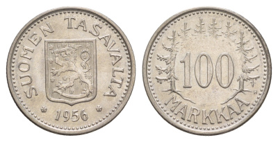 Финляндия 100 марок 1956 H KM 41 серебро 4654-753