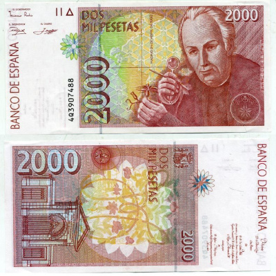 ИСПАНИЯ 2000 ПЕСЕТ 1992 (1996) Pick 164 бумага 7484-3-1