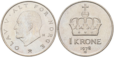 Норвегия 1 крона 1978 Улаф V (1958-1991) KM 419 медно-никель UNC 4561-1051